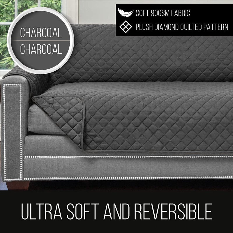 Sofa Shield Armchair Slip Cover with Patented Strap, Cushion Protector, US Designed Reversible Stain and Dog Tear Resistant Slipcover, 48 inch Seat, Washable Covers for Dogs Pets, Charcoal - Image 4